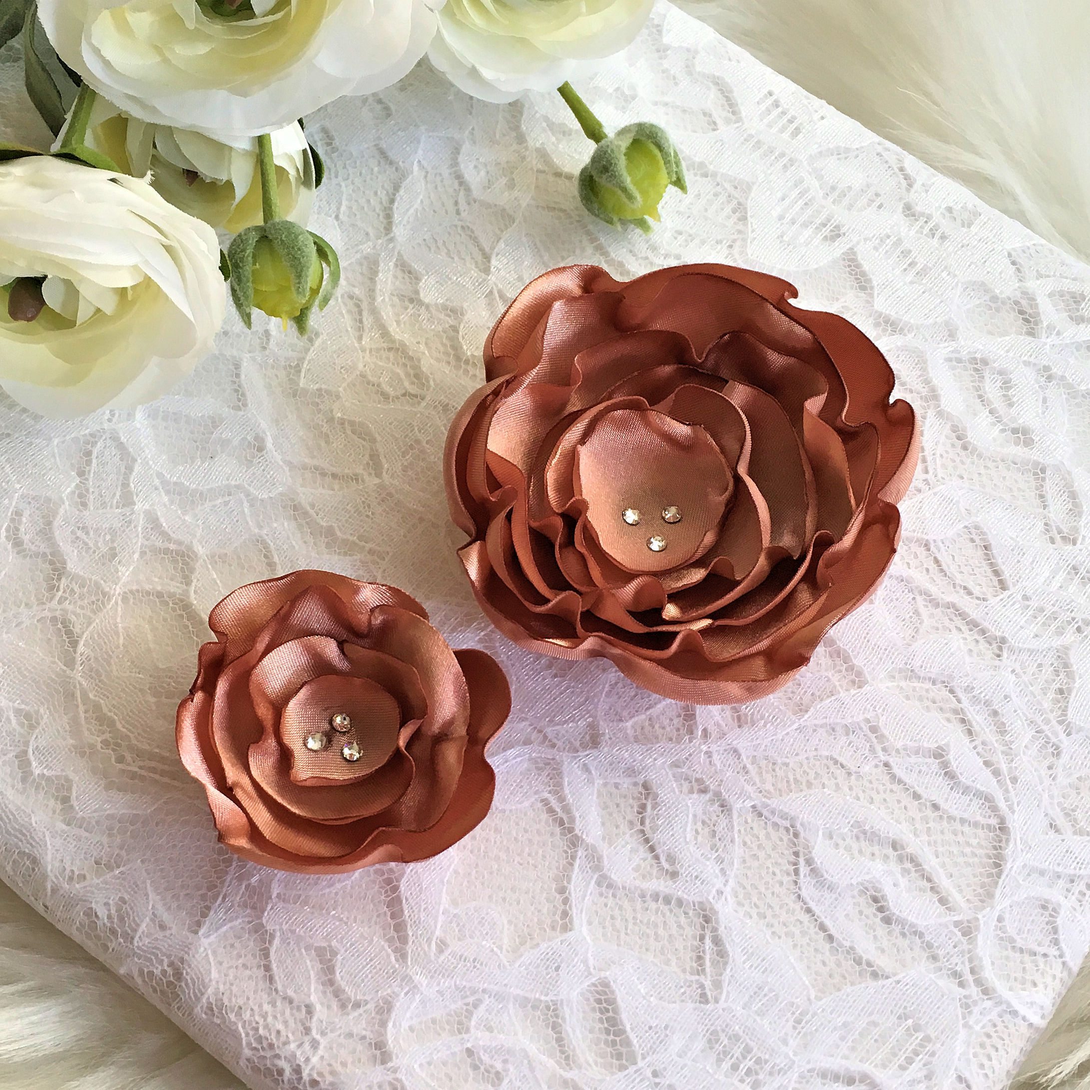 Cafe Creme Satin Flower Hair Clip