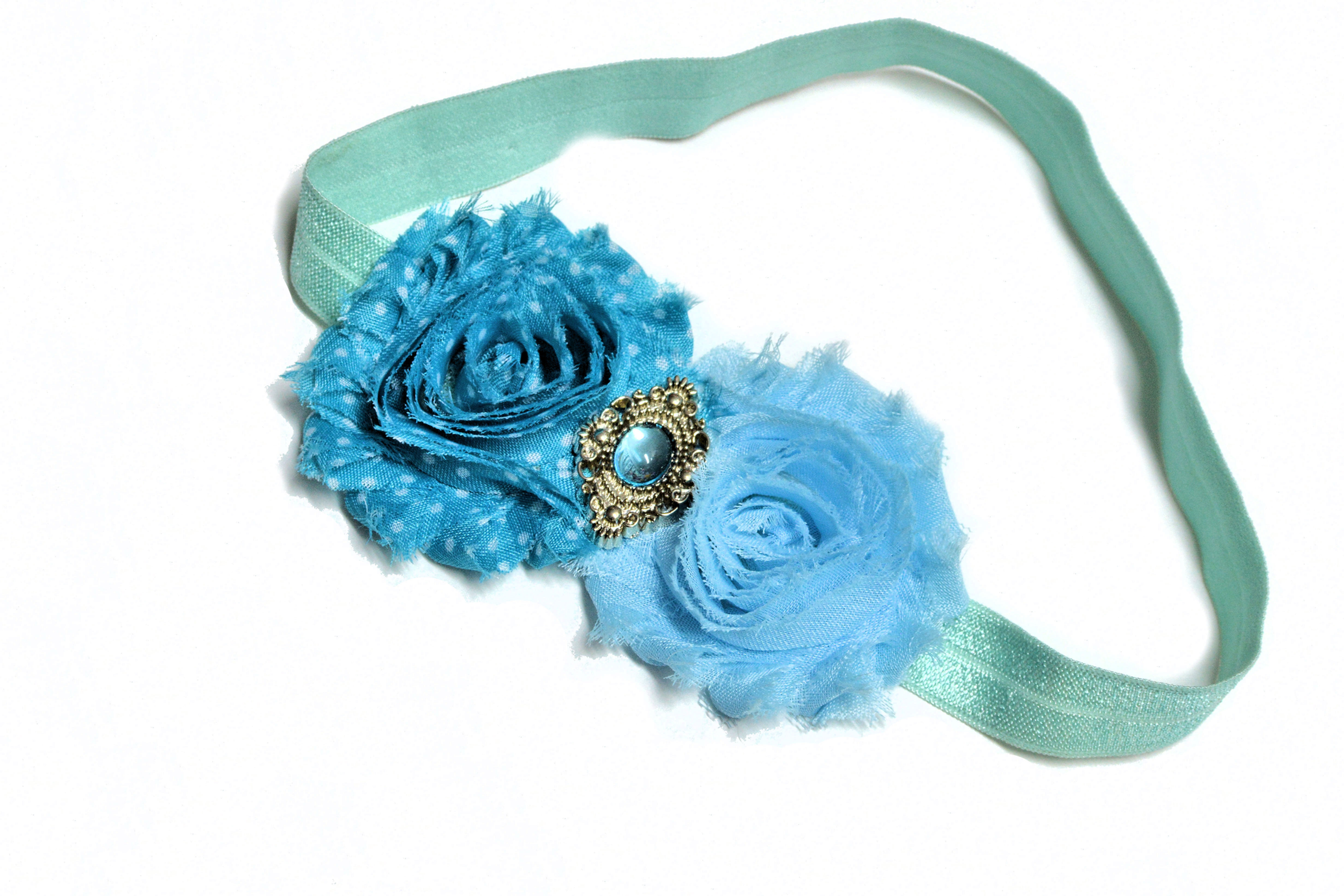Blue and Aqua Flower Headband - Ready to Ship - rts1