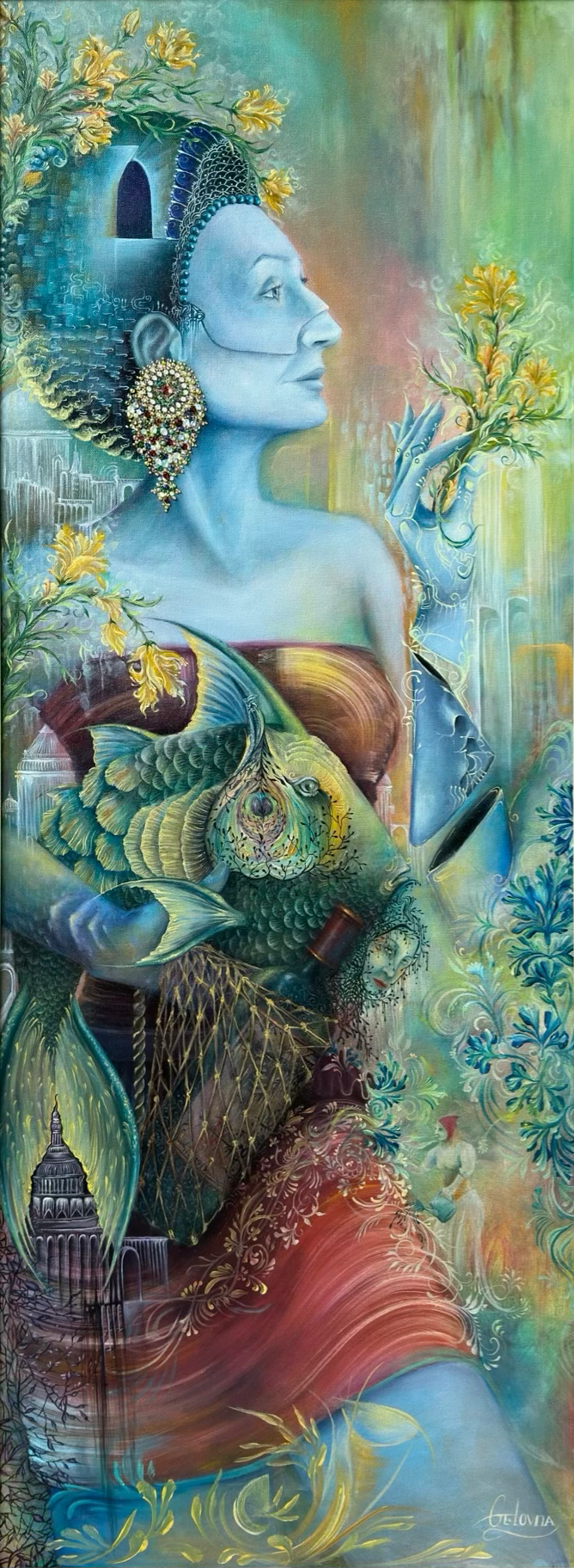 Thumbnail: The Wife Returns from the Fish Market | Original Oil Painting