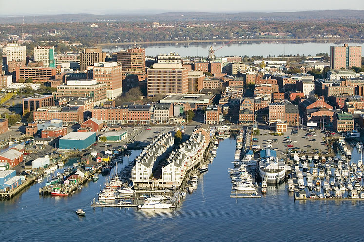 Downtown Portland Harbor with view of Maine Medical Center, Commercial street, Old Port an