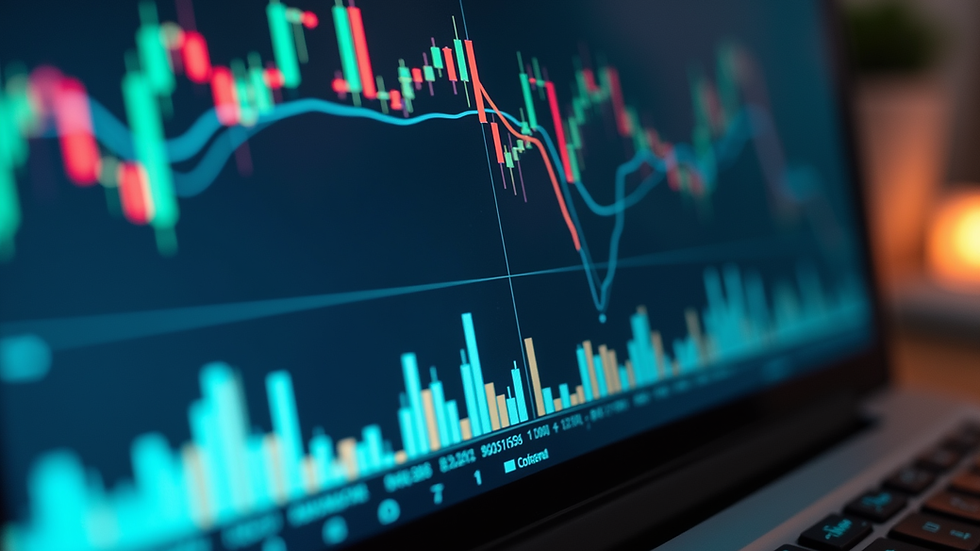 Close-up view of financial charts and graphs on a laptop screen