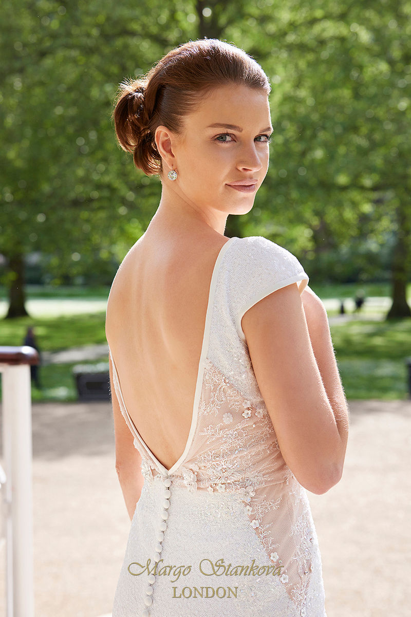 fully embellished wedding dress backless cap sleeve