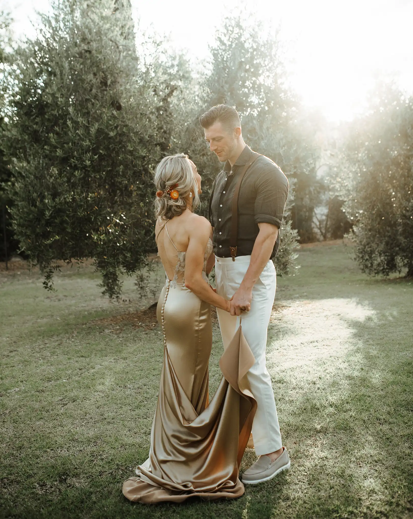 bridal designer margo stankova real bride gold mermaid backless wedding dress