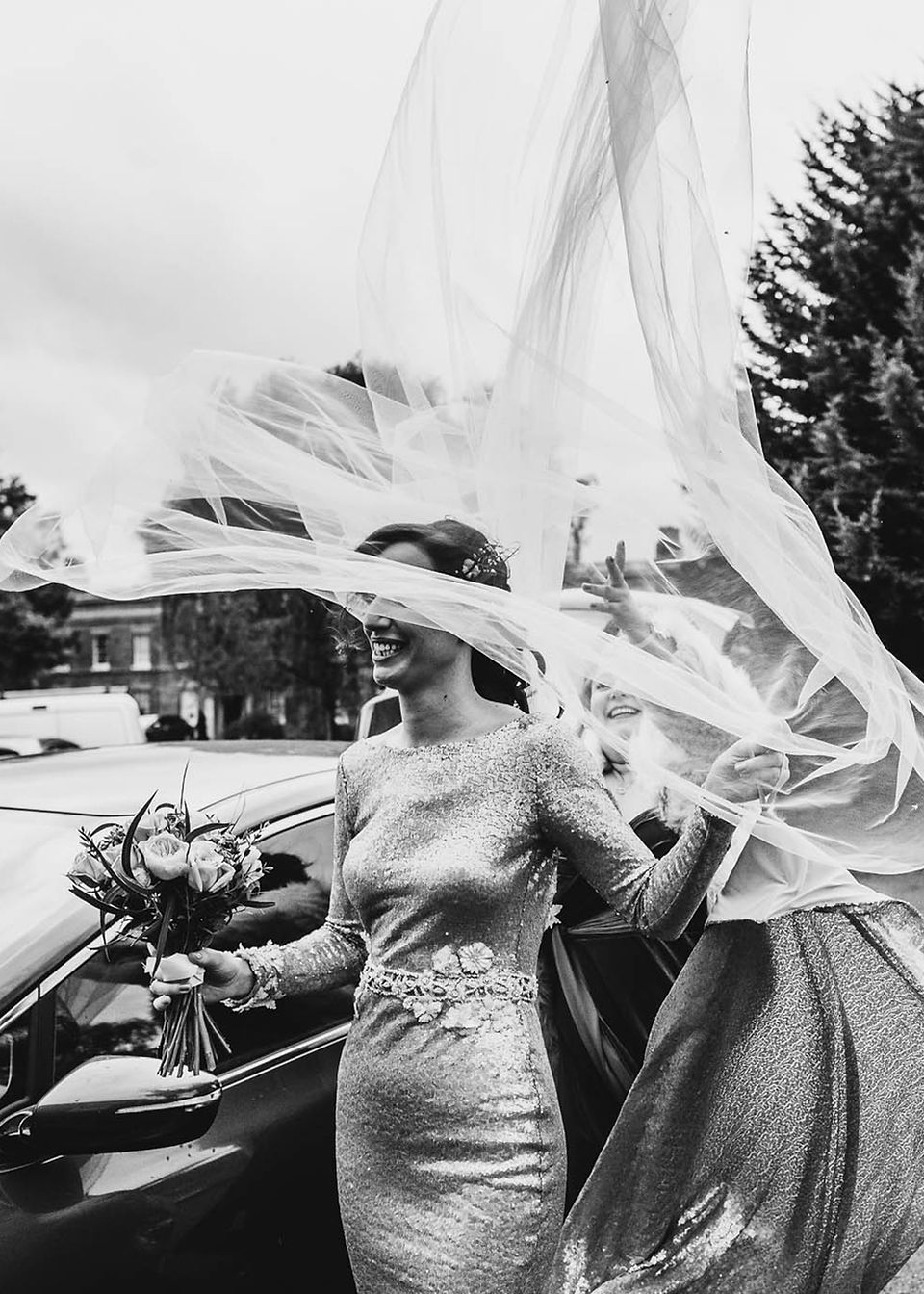 real bride bespoke wedding dress long veil
