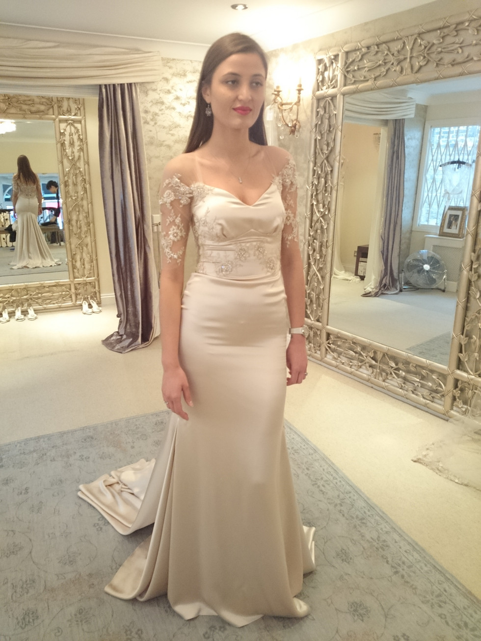 luxury silk wedding mermaid dress illusion sleeve