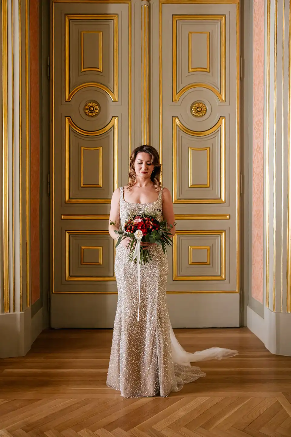 Fully Heavy Beaded Shimmering Wedding Dress by Margo Stankova bridal London