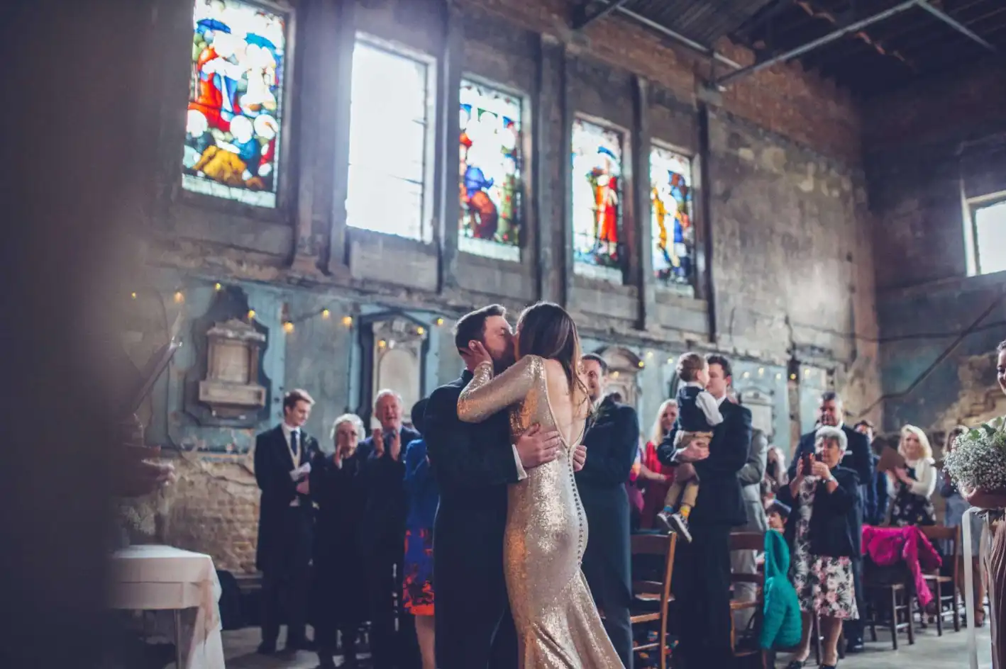 real couple wedding kiss at the asylum chapel in peckham south east london