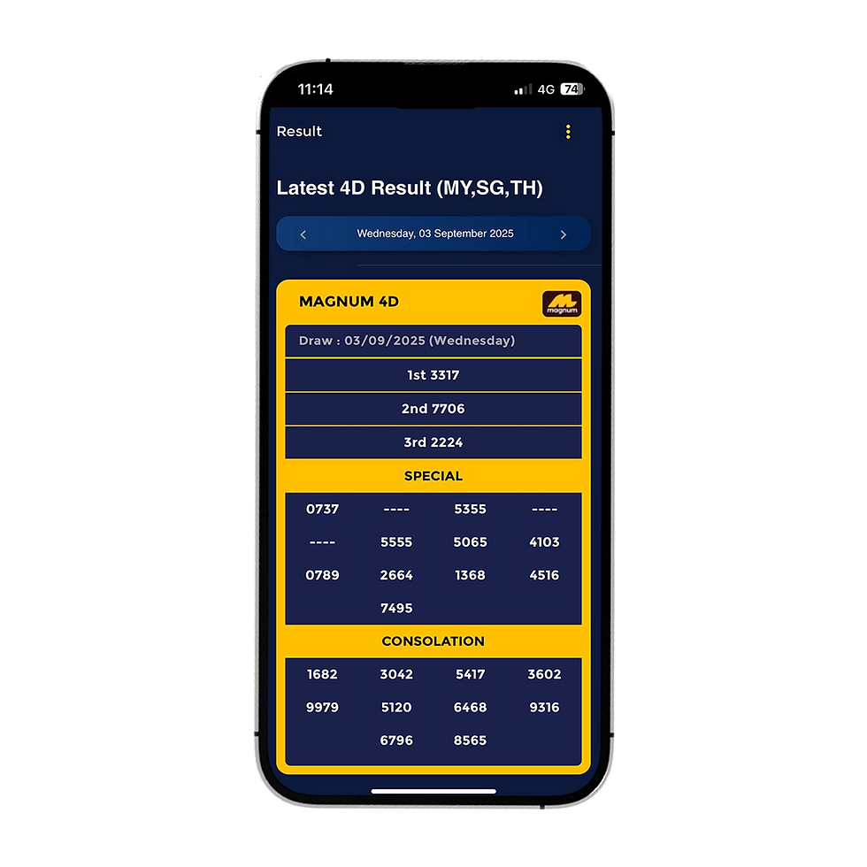 i8Live mobile site on iPhone with lottery results