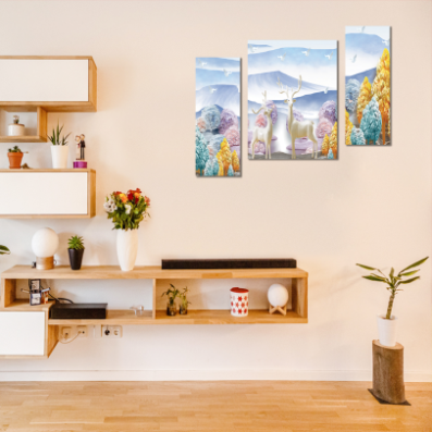 Thumbnail: One Touch Small MDF 3 Piece Deer in Forest Art