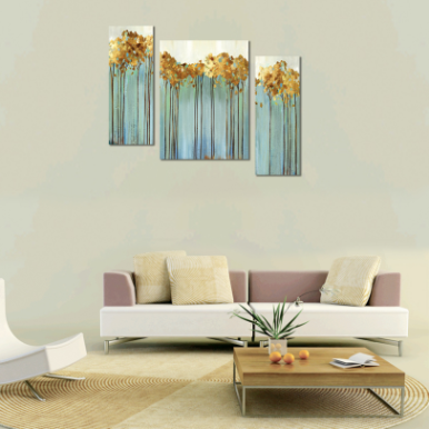 Thumbnail: One Touch Small MDF 3 Piece Golden Trees Art