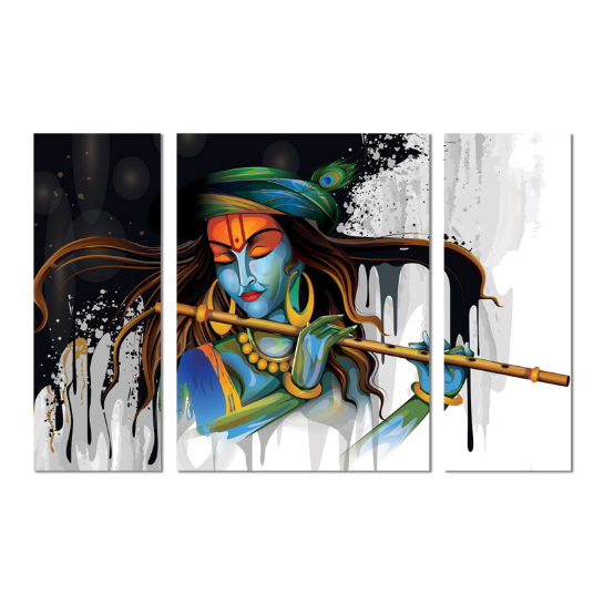 Thumbnail: One Touch Small MDF 3 Piece Abstract Krishna Art