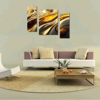 Thumbnail: One Touch Small MDF 3 Piece Liquid Gold Art