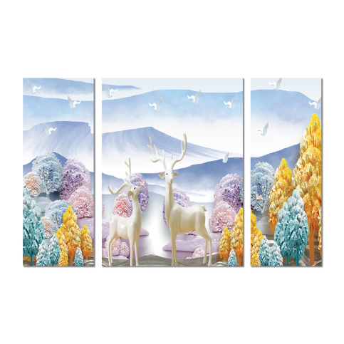 Thumbnail: One Touch Small MDF 3 Piece Deer in Forest Art