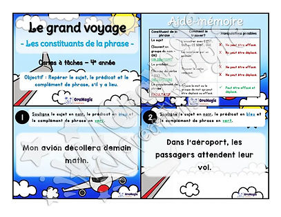 Cartes à tâches - Le grand voyage - Repérer les constituants de la phrase