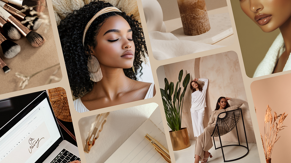 A photo collage of beautiful aesthetic photos. They are all in a neutral color scheme.