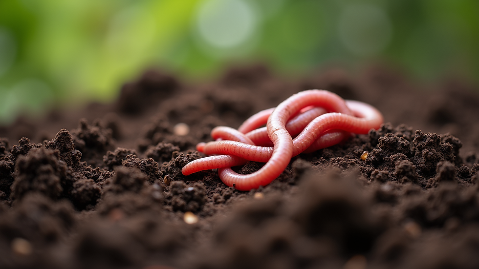 Close-up view of a composting setup with earthworms