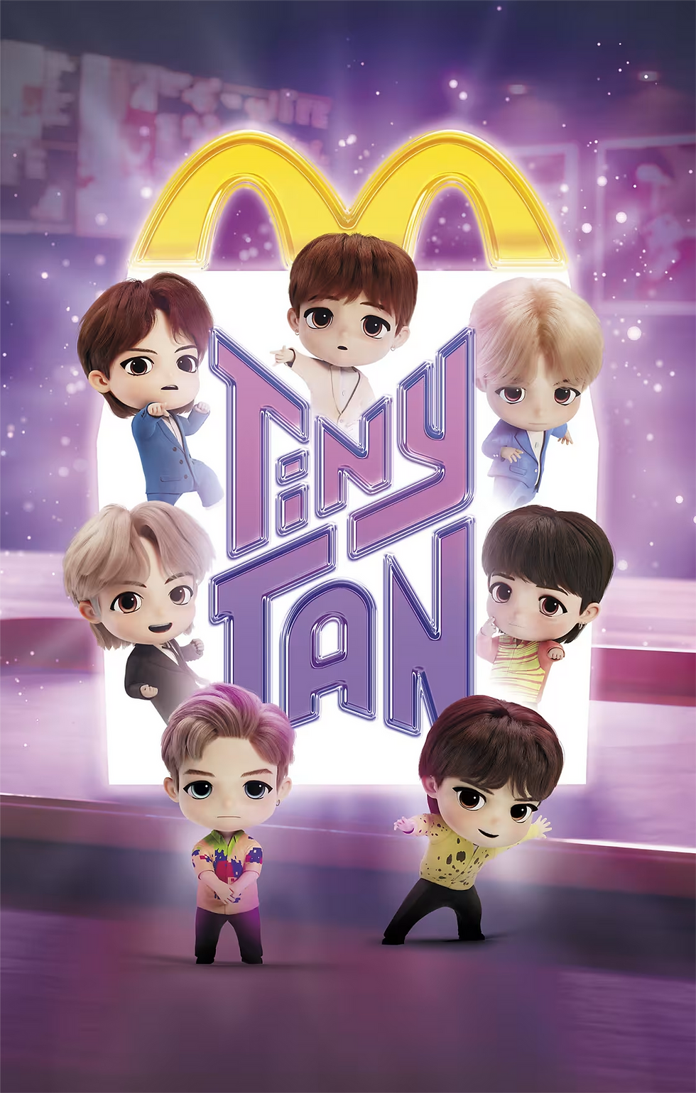 Image: Jungkook, V, Jimin, Suga, Jin, RM and J-Hope as TinyTan cartoon characters in McDonald's new TinyTan Happy Meals. Photo: McDonald's
