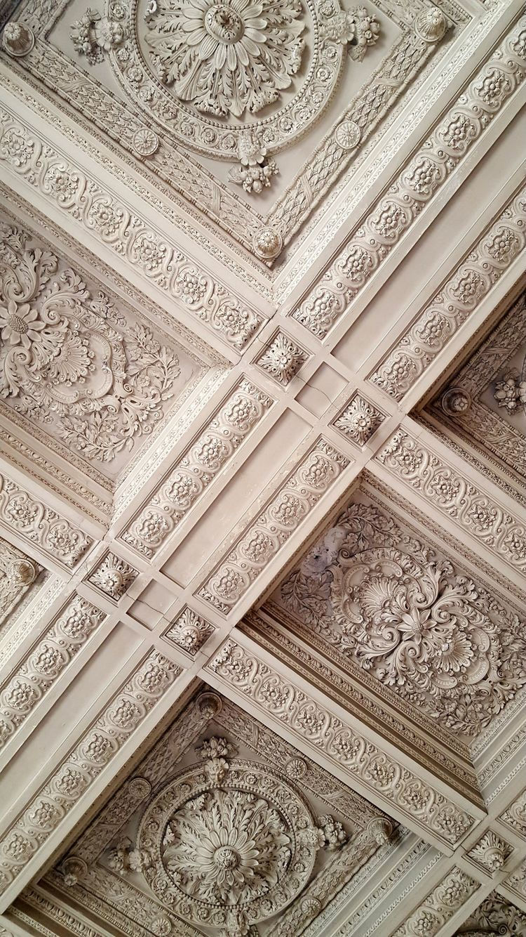 Original hand-carved plasterwork ceiling detail, a candidate for careful restoration. Handade interior details.