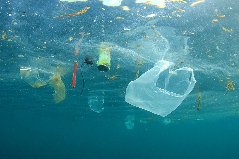 Plastic waste garbage floats in ocean