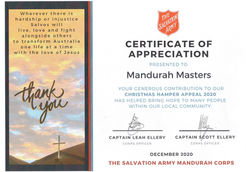 Salvation Army Thank Mandurah Masters