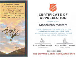 Salvation Army Thank Mandurah Masters