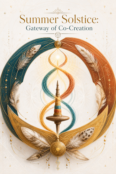 Minerva's spindle in the interval with a spiraling lemniscate inviting presence for the Summer Solstice Gateway of Co-Creation.