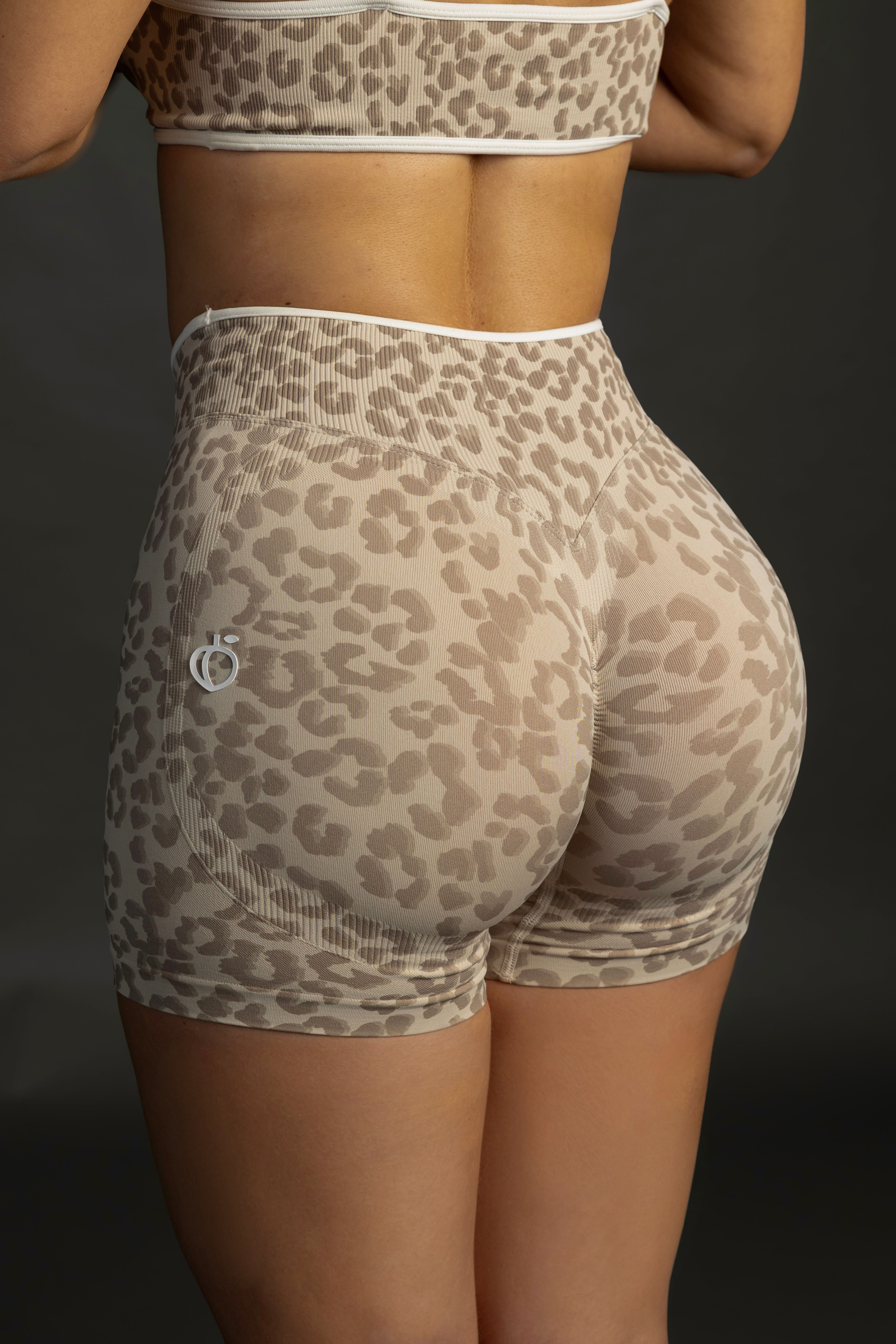 Beige leopard two-toned glute contour  shorts