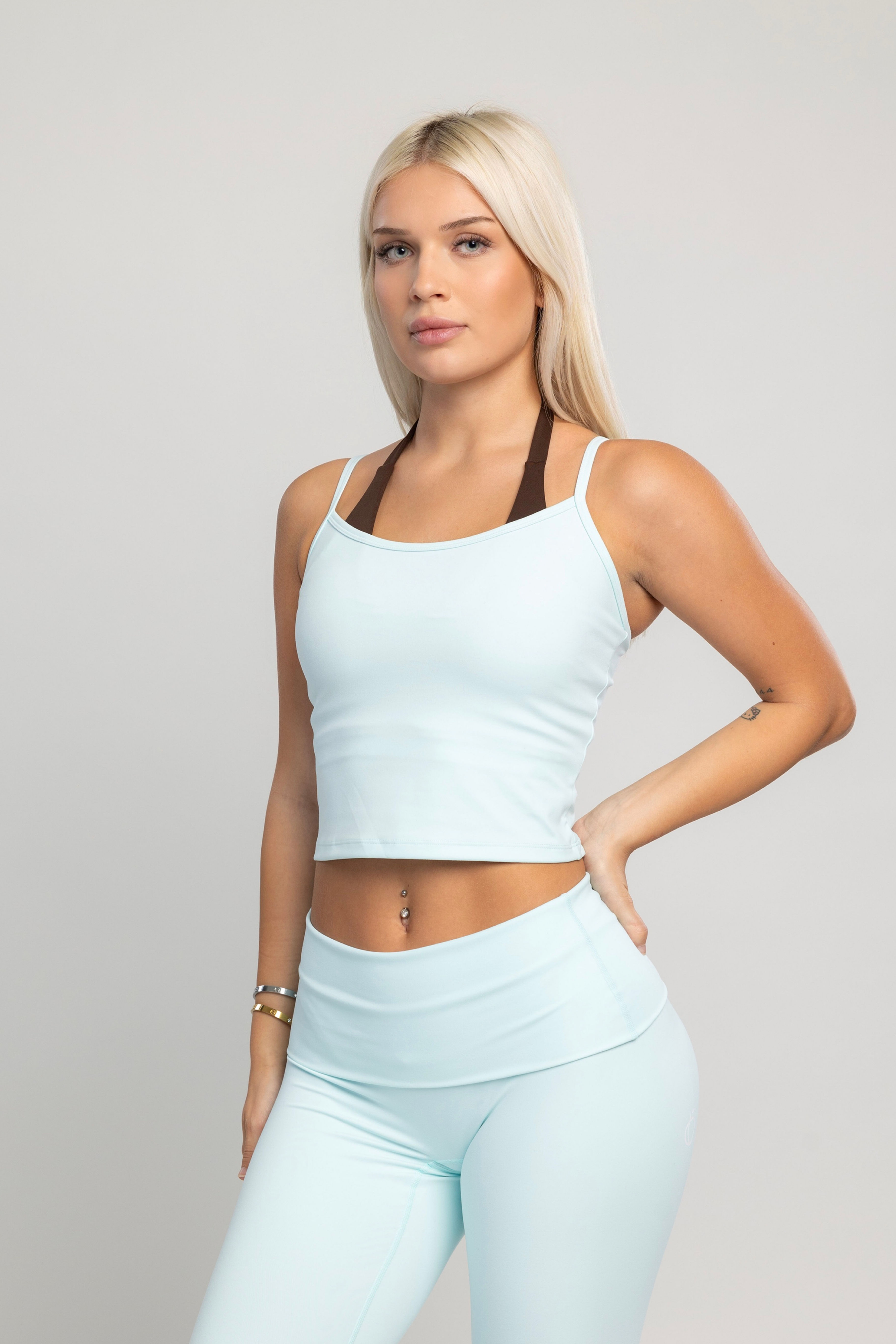 Double-layer mint ice coffee-brown tank top