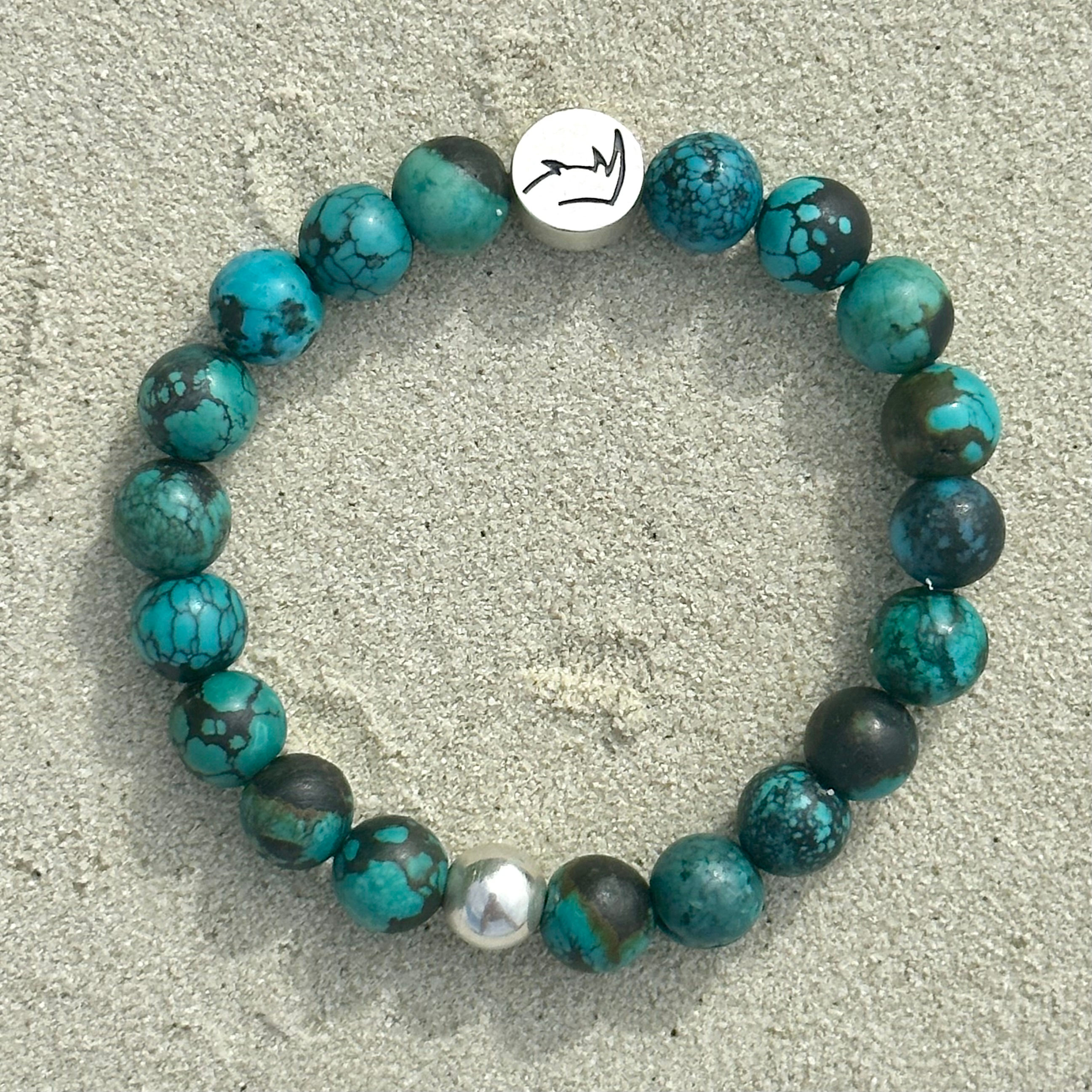Sterling silver logo bracelet in natural Turquoise