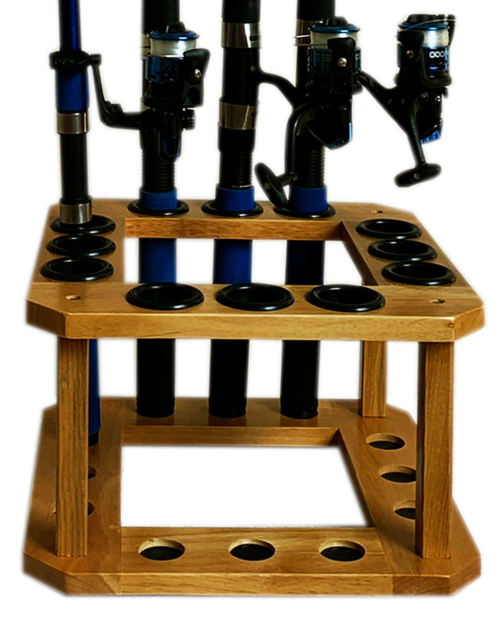 Wooden Fishing Pole Holder for Up to 12 Rods -WOOD