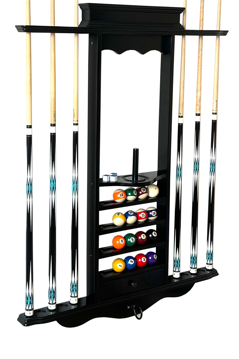 Billiards Pool Cue Rack - Wooden Wall Mount Sticks Holder Black for 10 Cue