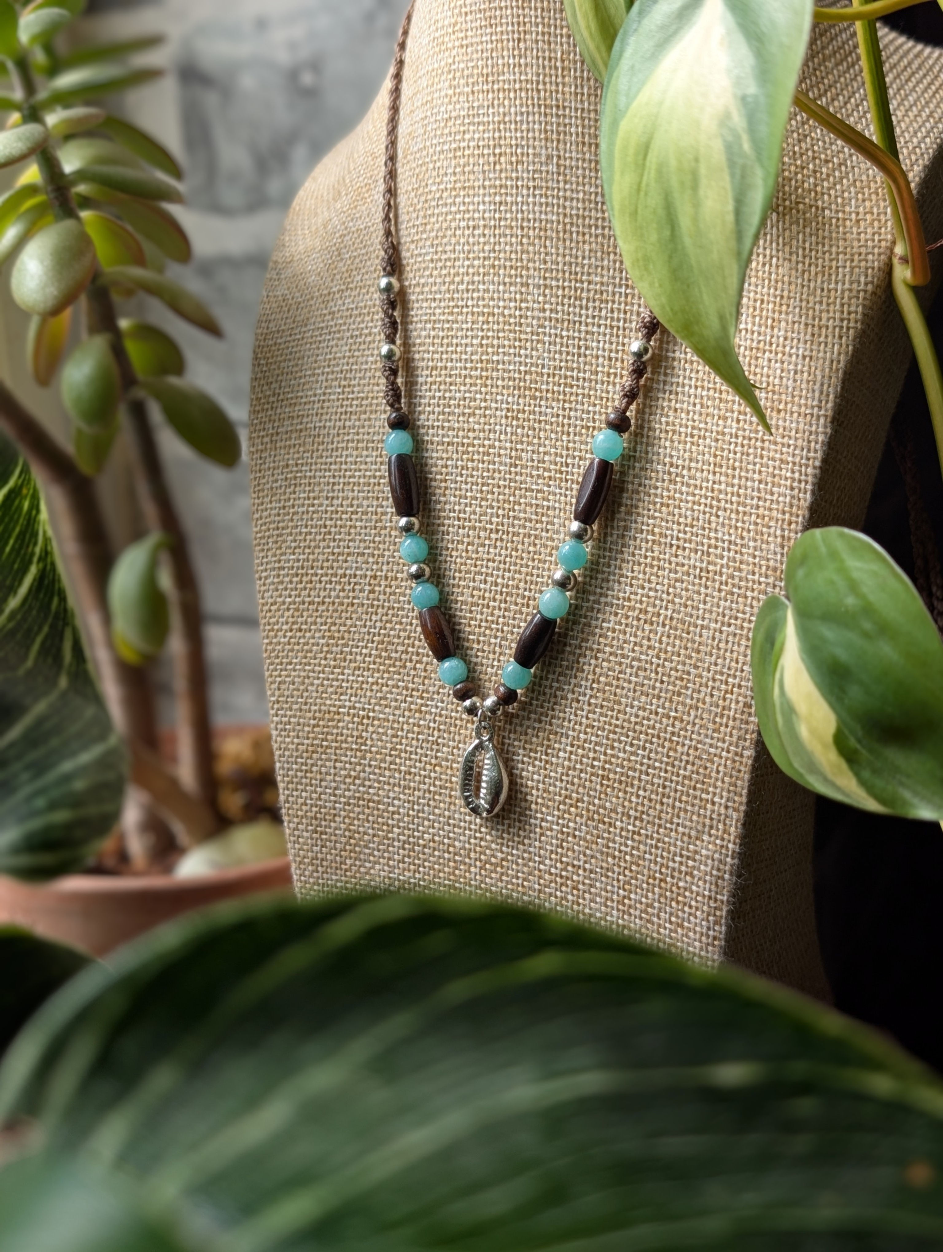 Amazonite Silver Cowrie Necklace