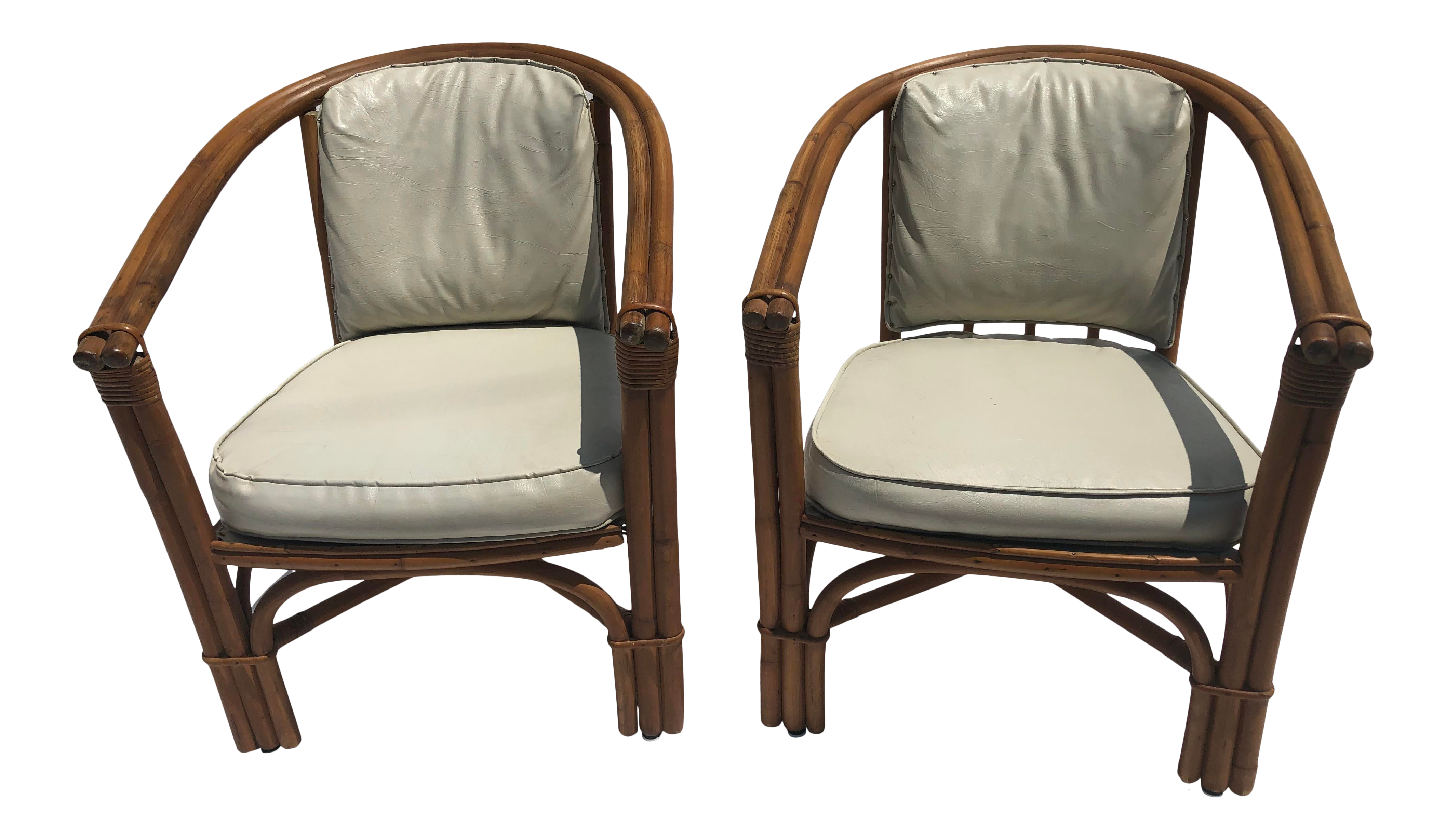 Pair of Vintage Bamboo Chairs With Vinyl Seats