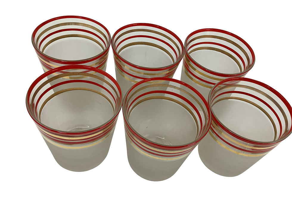 Thumbnail: Set of 6 Old Fashioned Rocks Frosted Cocktail Glasses With Red and Gold Band