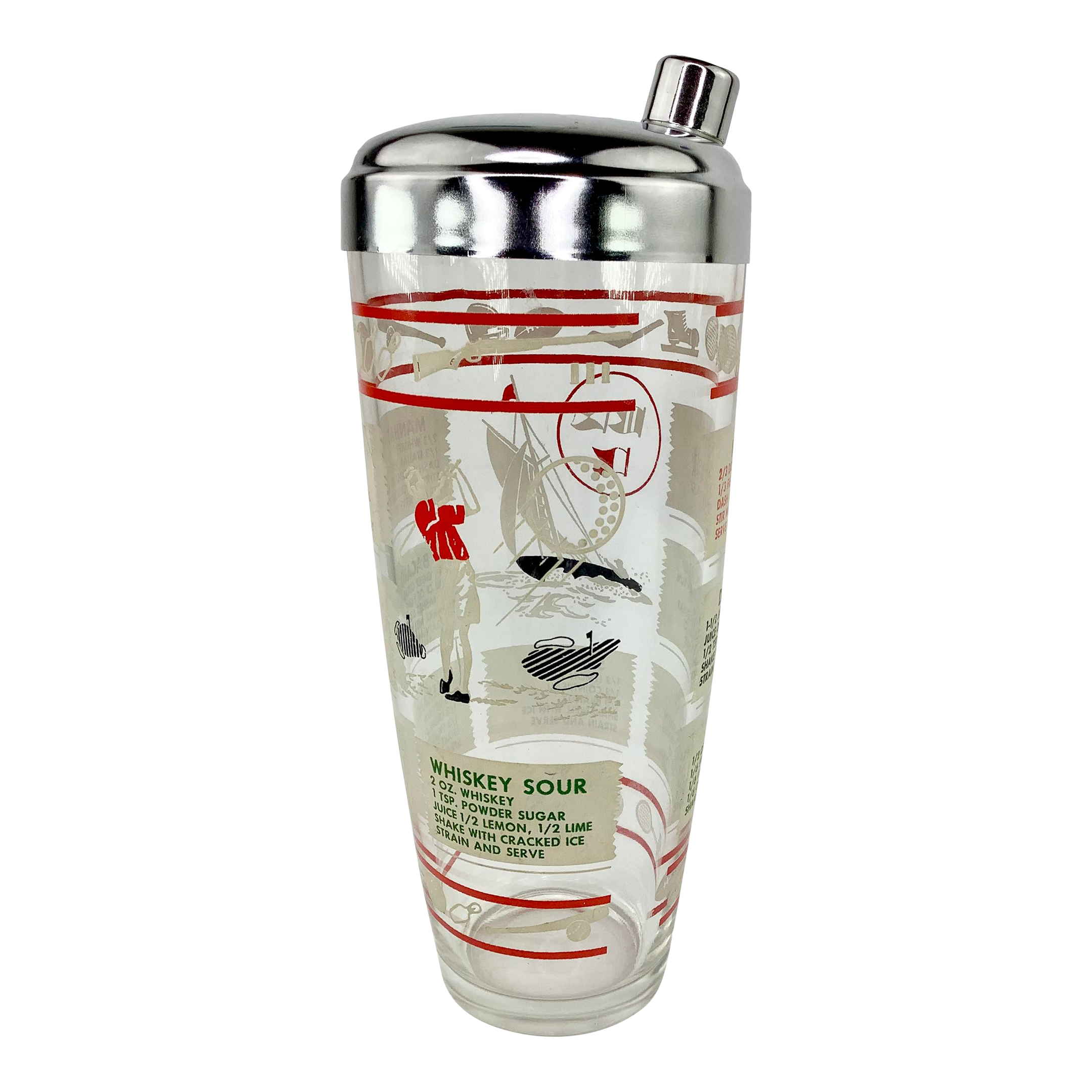 Vintage Hazel Atlas Sports Themed Recipe Cocktail Shaker