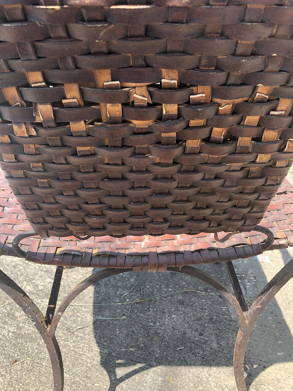 Thumbnail: Pair of Iron Horseshoe Back and Leather Chairs