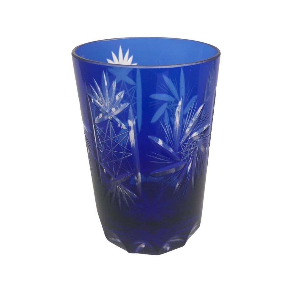 Thumbnail: Set of 7 Bohemian Cut to Clear Cobalt Blue Pitcher and Six Glasses