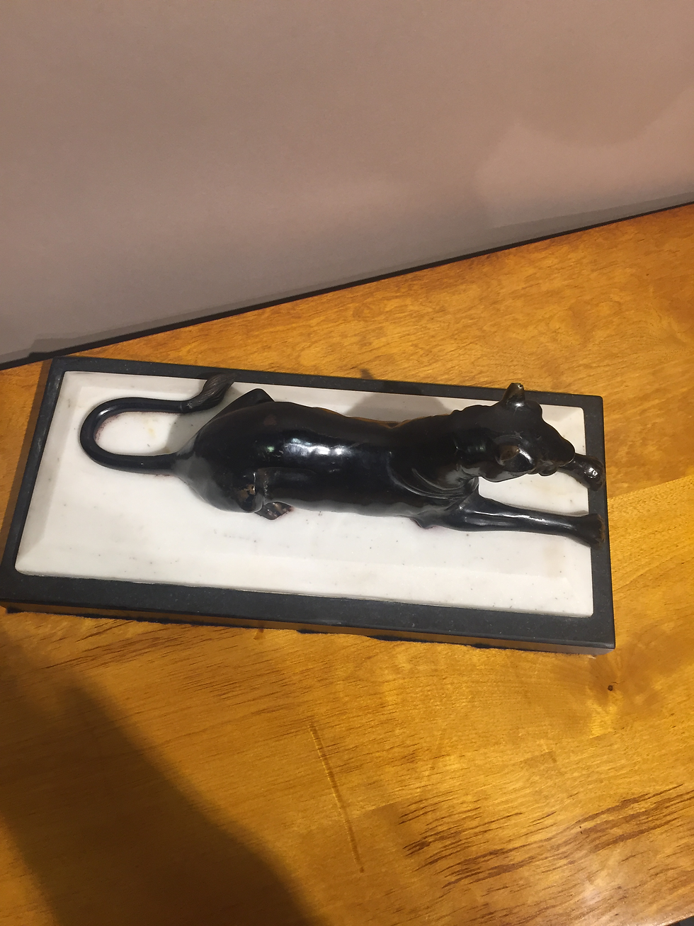 Thumbnail: Recumbent Bronze Black Panther on Marble Base