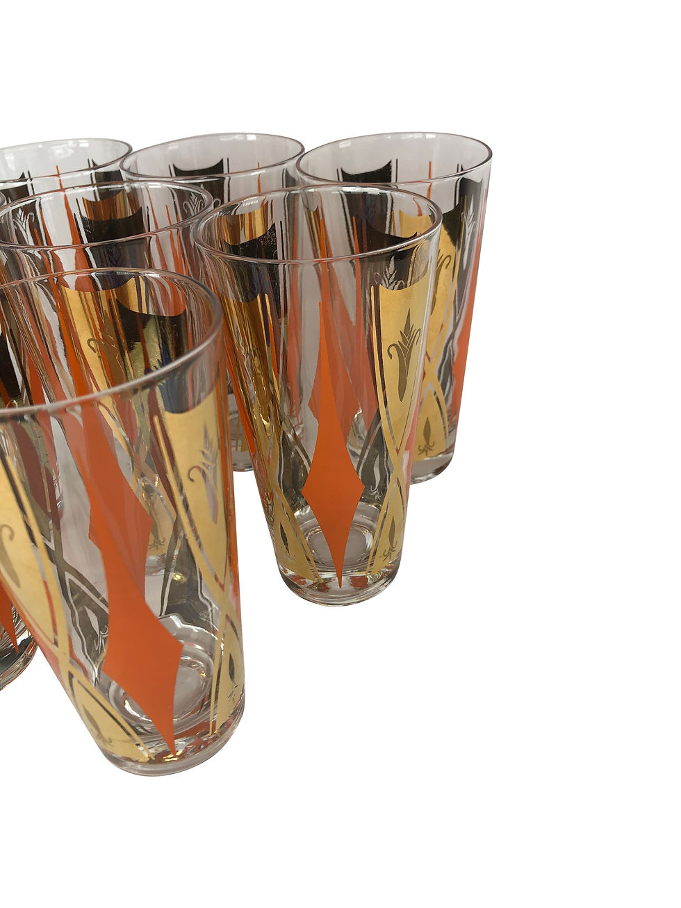 Thumbnail: Set of 8 Vintage Tumblers With Orange and Gold Decoration