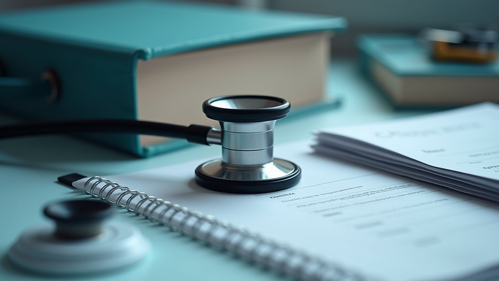 Vue rapprochée d'un stéthoscope posé sur un dossier médical