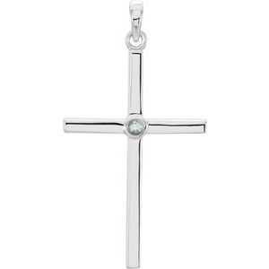 Platinum Natural Aquamarine Cross Pendant