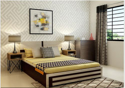 Bedroom with wallpaper