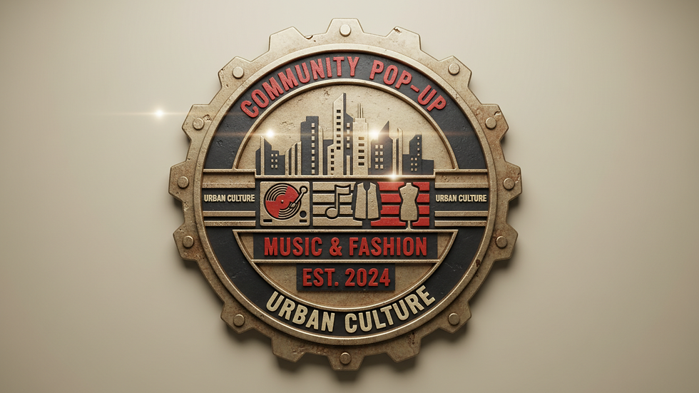 High angle view of a community pop-up event with music and fashion displays