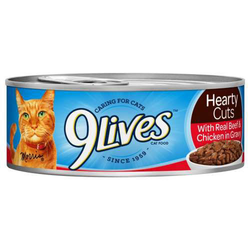 9 Lives Cat Food, with Real Chicken & Beef in Gravy, Hearty Cuts 5.5 oz