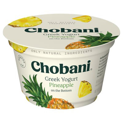 Chobani Yogurt, Greek, Reduced Fat, Pineapple On The Bottom 5.3 oz