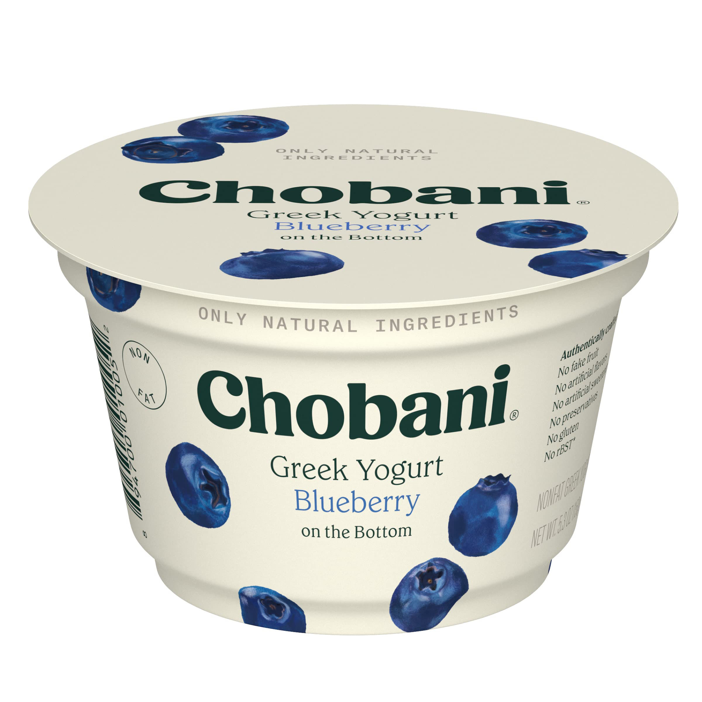 Chobani Yogurt, Greek, Nonfat, Blueberry On The Bottom 5.3 oz