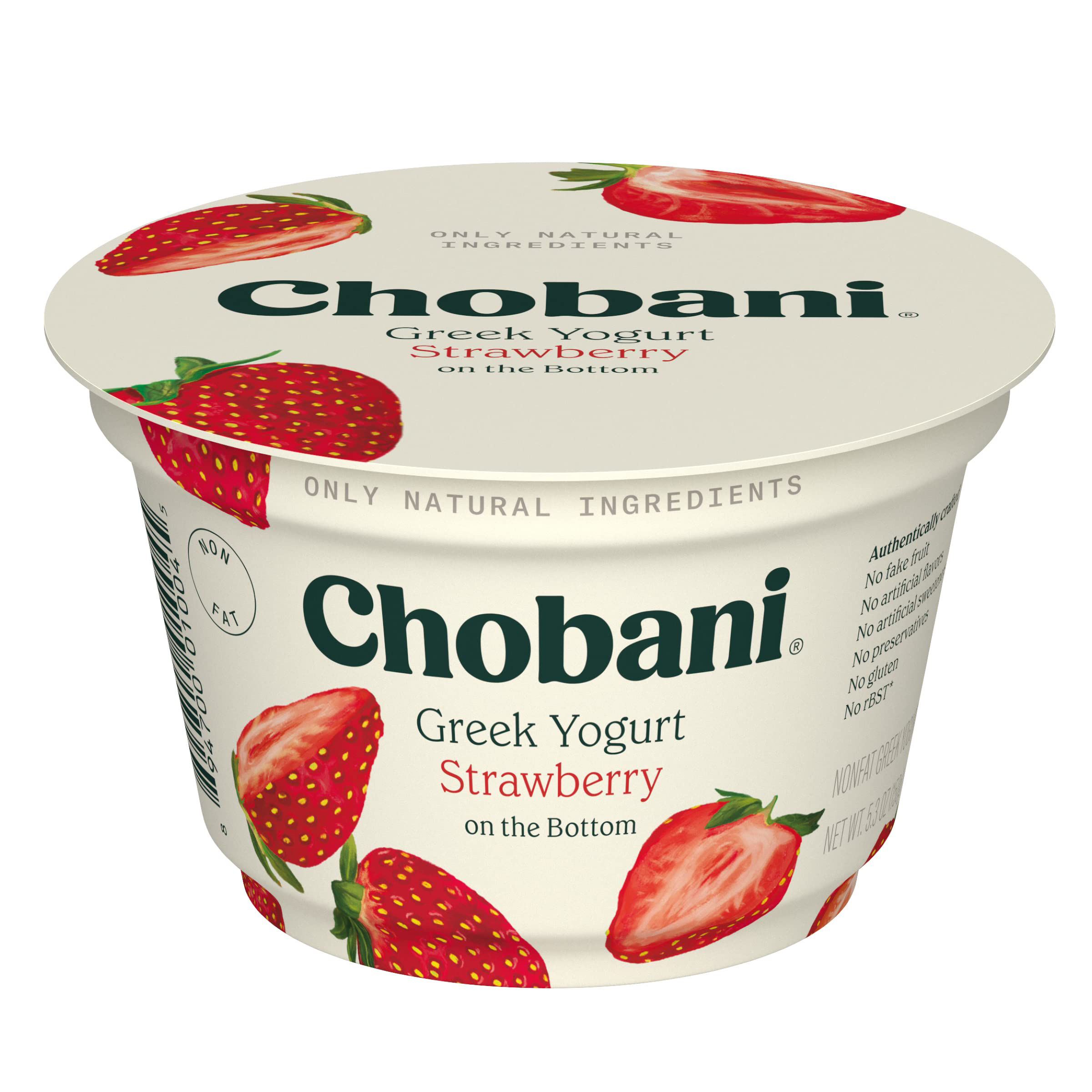 Chobani Yogurt, Greek, Non Fat, Strawberry On The Bottom 5.3 oz