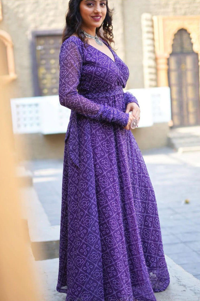 Thumbnail: Purple Anarkali with Bandani Print