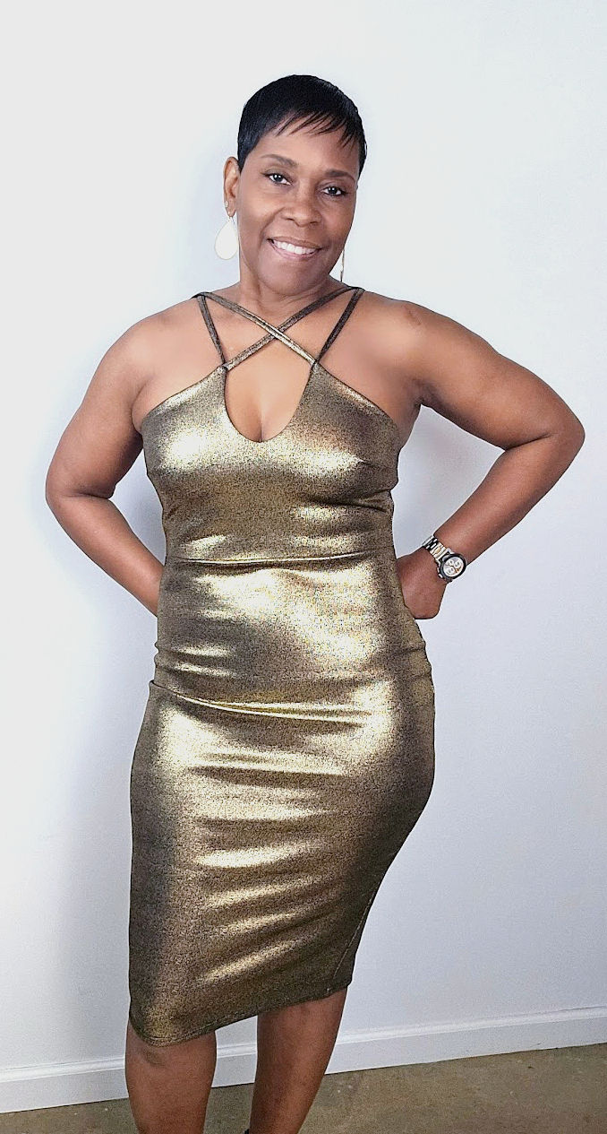 Thumbnail: Metallic Gold Strappy Dress
