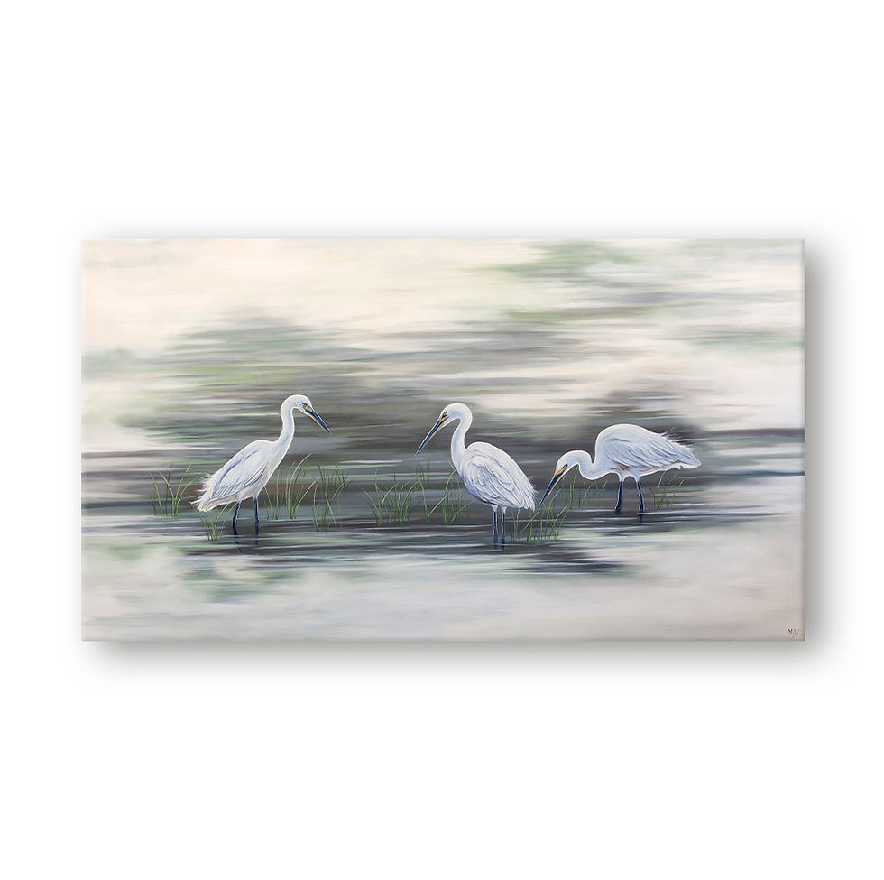 Thumbnail: Fine Feathered Egrets Original Oil Painting